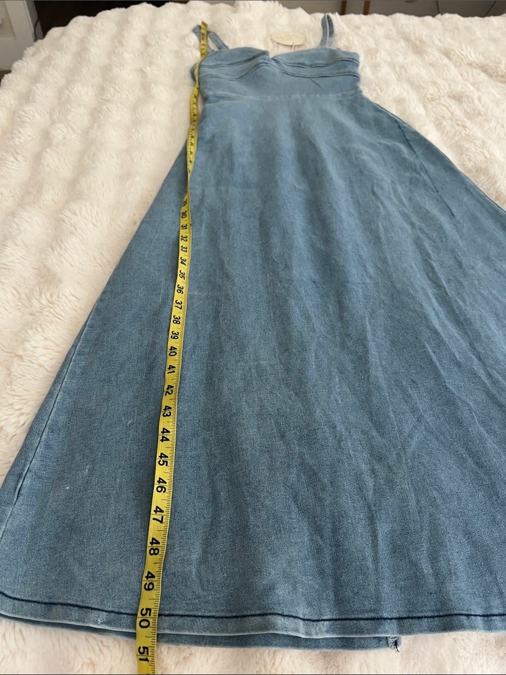 Selfie Leslie Here Comes The Sun Light Blue Denim Maxi Dress size Small NWT - Picture 9 of 16